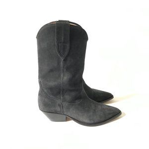 Isabel Marant Washed Iconic Cowboy Boots Womens 39 8 Faded Black Gray Suede Shoe